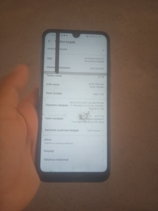 Honor8a xotirasi 32 aybi ekrani singan registratsiyaga tushgan lekin