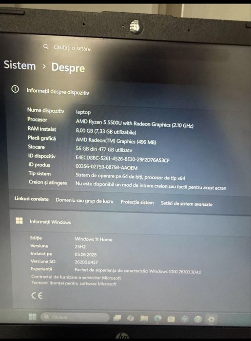 Laptop Hp, 475 GB liberi  windows 11 baterie buna, are mici zgarieturi, in rest laptopul merge foarte bine.