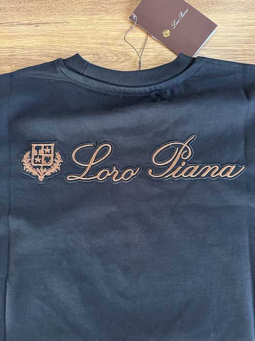 Мъжка,памучна,черна тениска Loro Piana,бродирано лого