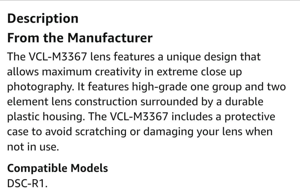 SONY - AC-Close-Up Lens VCL-M3367