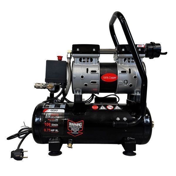 Безшумен компресор с намален шум без масло 9 л gebo tools