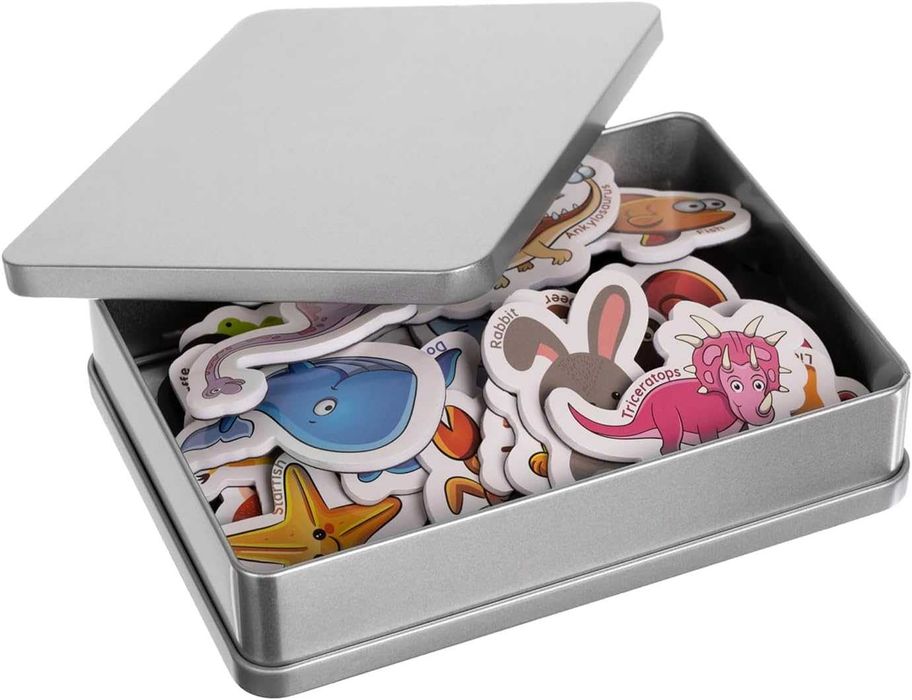 Set magneti de frigider animale 40 bucati cu cutie metalica multicolor