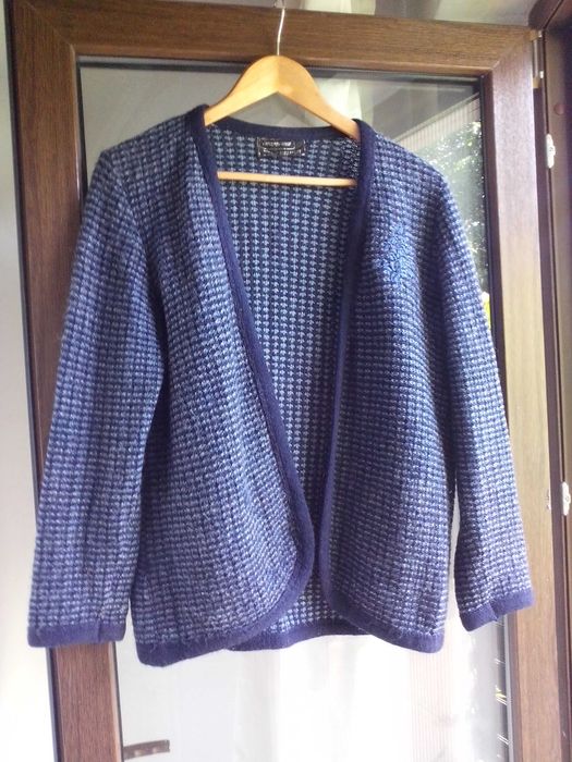 pulover femei cardigan 46,amestec lana,bleumarin cu gri bleu