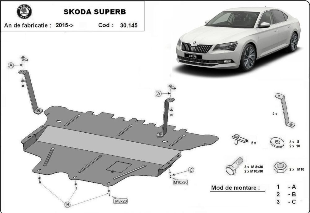 Vand scut motor metalic pentru Skoda Superb 3  (2015-2023)