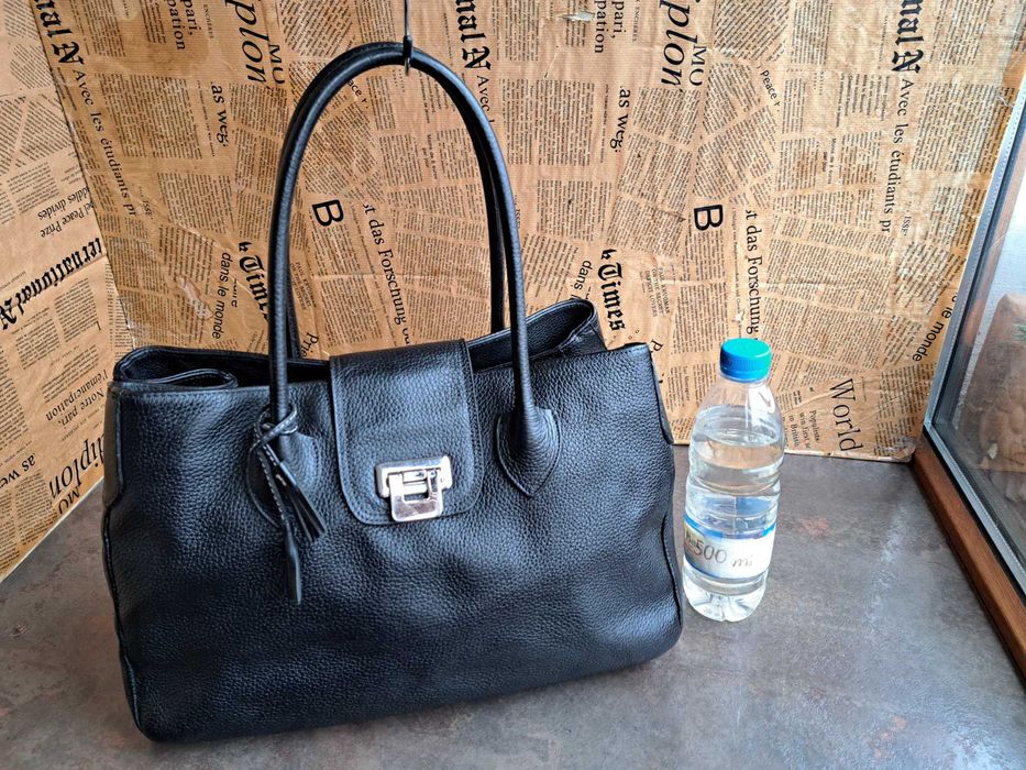 дамска черна чанта-естествена кожа