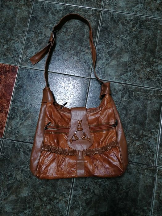 Английски дамски кожух дълъг от агнешка кожа,дамска кожена чанта