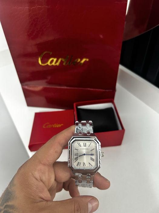Ceas Cartier Santos model premium argintiu cutie cadou