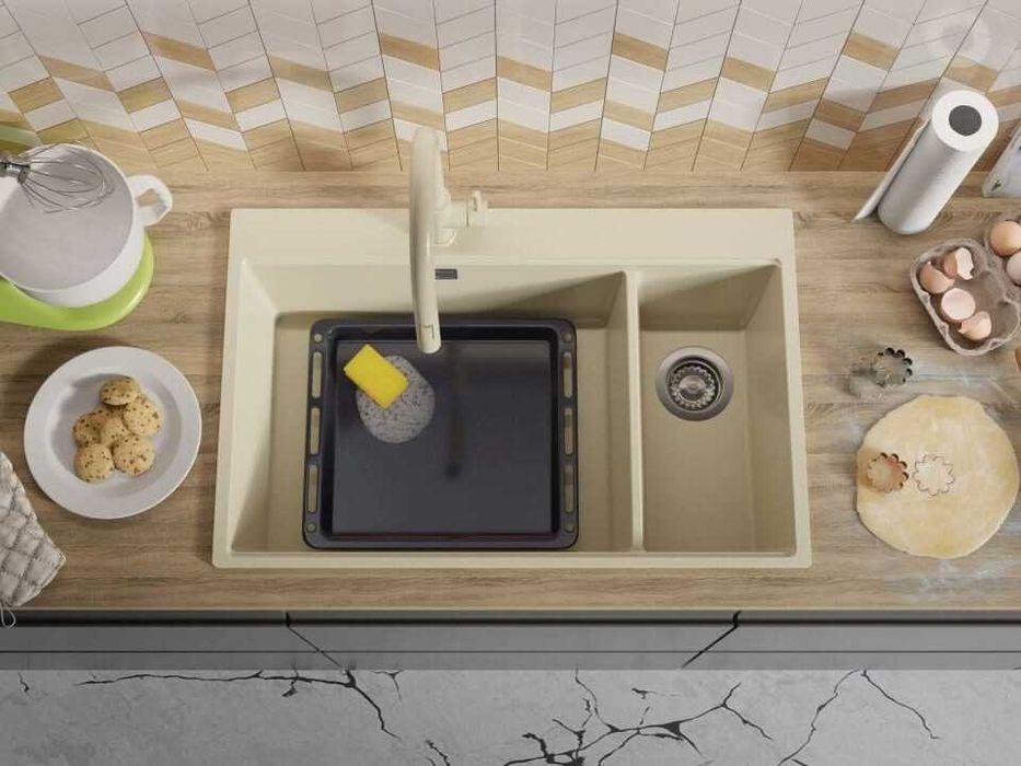 БЕжава кухненска гранитна мивка Осло 80 Duo Top 780x500 мм