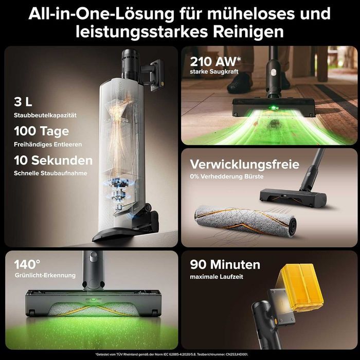 Нова Безжична Вертикална Прахосмукачка Roborock H60 Hub Ultra, 2 години Гаранция, LED, До 90 минути Работа