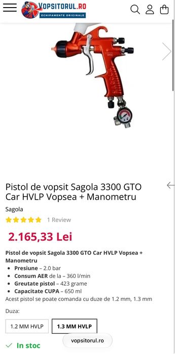 Pistol de vopsit Sagola 3300 GTO Car HVLP Vopsea + Manometru