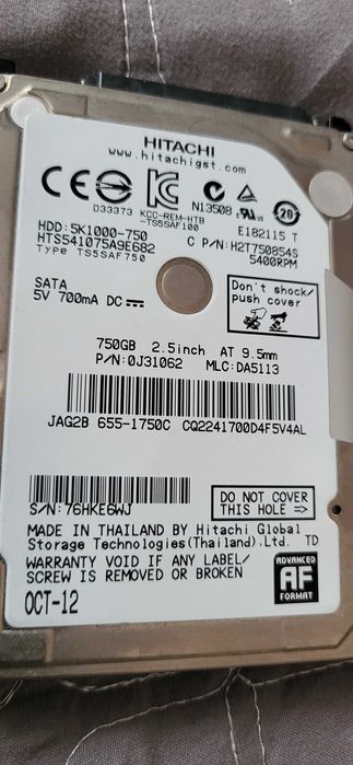 HITACHI 750Gb HDD Sata fuctional stare 98 Performanta 100  de 5400Rpm