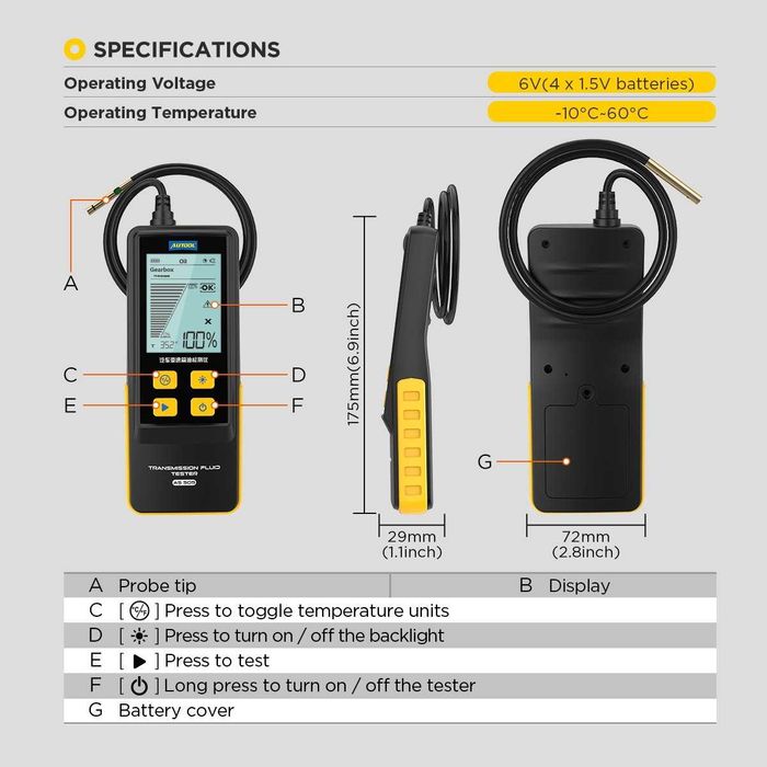 Тестер за трансмисионно масло, Autool AS503, LCD Дисплей