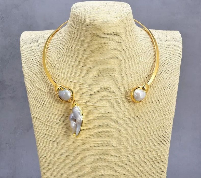 Чокер натуральный жемчуг позолота 18к