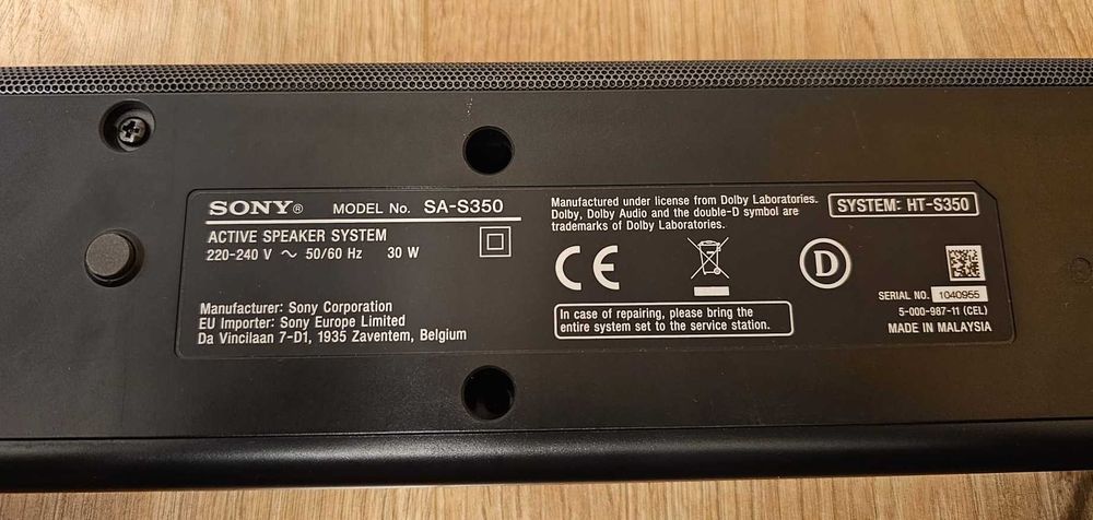 Vand sistem audio SONY HT-S350 compus din bara de sunet si subwoofer