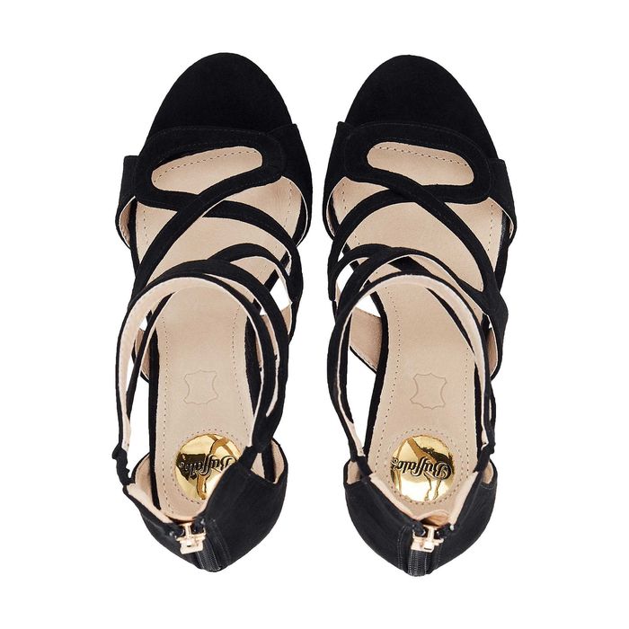 %ПРОМО% BUFFALO № 40 – Дамски сандали от велур каишки "BLACK STILETTO"