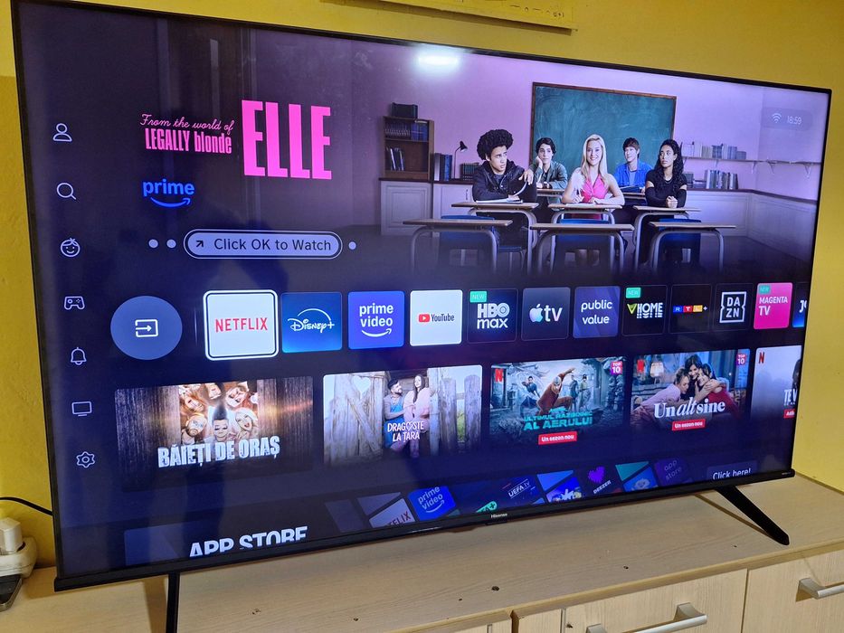 Tv smart 4 k hisense 148 cm ecran pana in margini functie vida .Netflix yutube toate cele