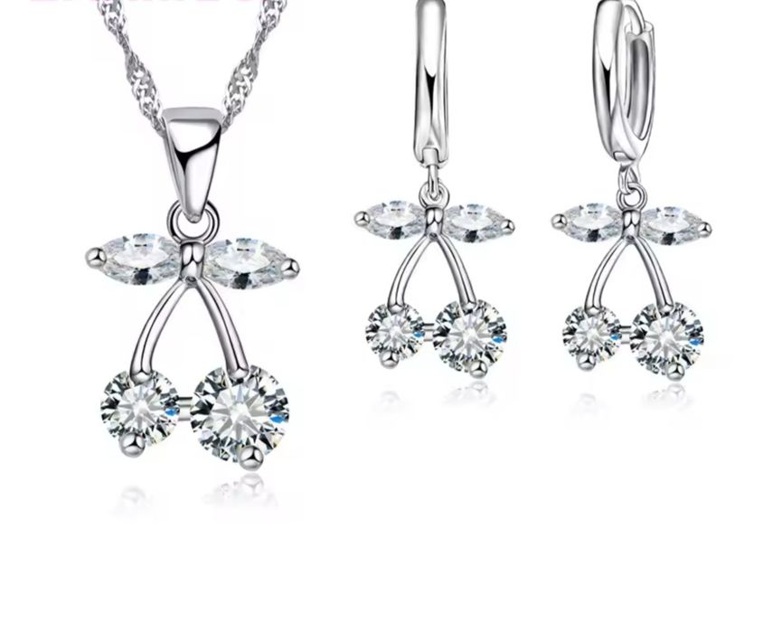 Seturi din argint sterling, colier cu pandantiv+ cercei rotunzi