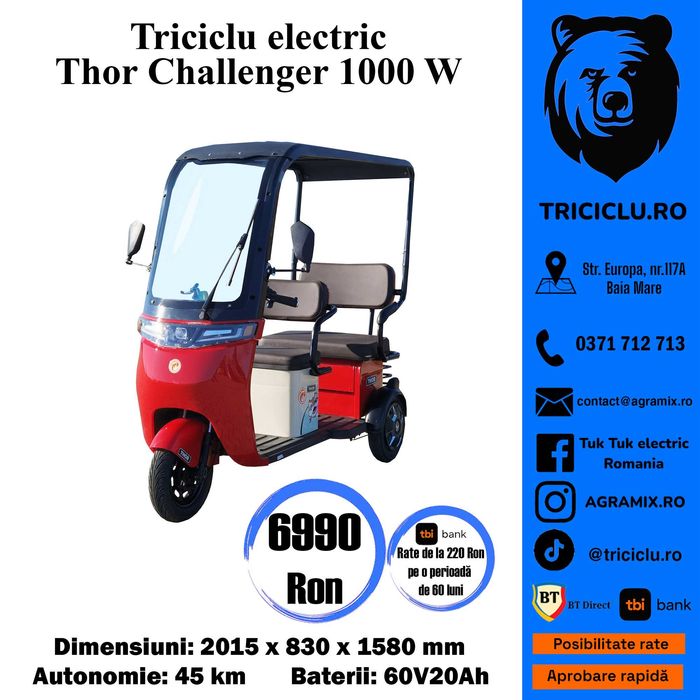 Triciclu NOU electric Thor Challenger 1000W Agramix