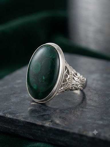 Серебряное кольцо с натуральным камнем МАЛАХИТ