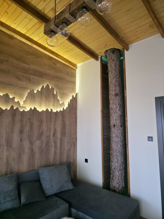 Ръчно изработен индустриален полилей от масивно дърво | LED Edison | Loft стил