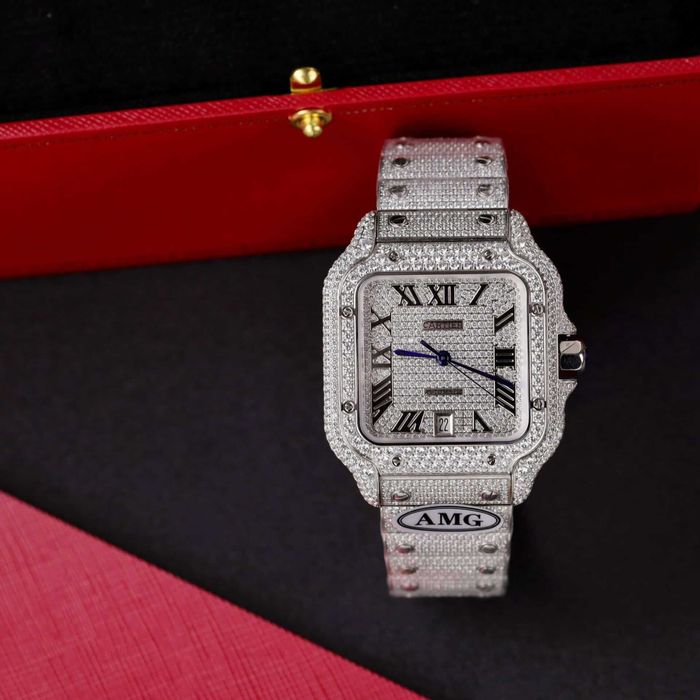 Cartier santos 100 сребро/ пълен диамант