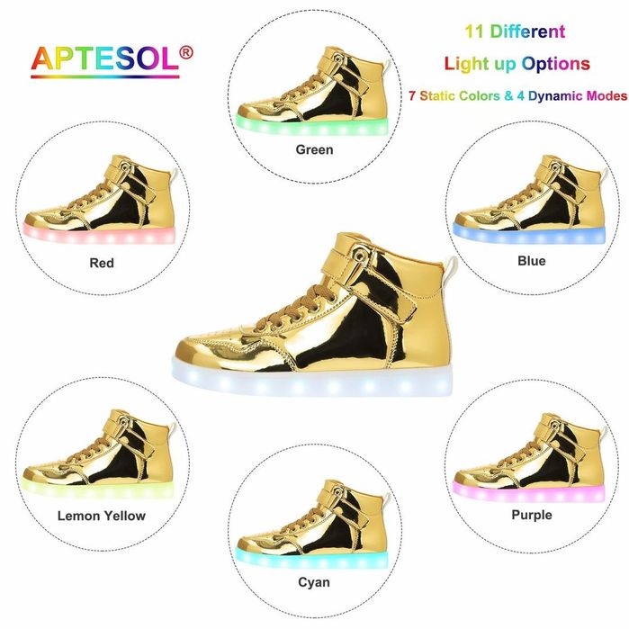 Adidași LED Luminiscenți Înălțați Încălțăminte cu Încărcare USB – Aurii 42