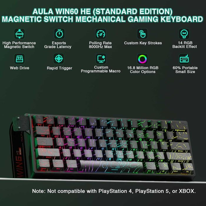 Клавиатура AULA WIN60 HE 60% Hall Effect Black