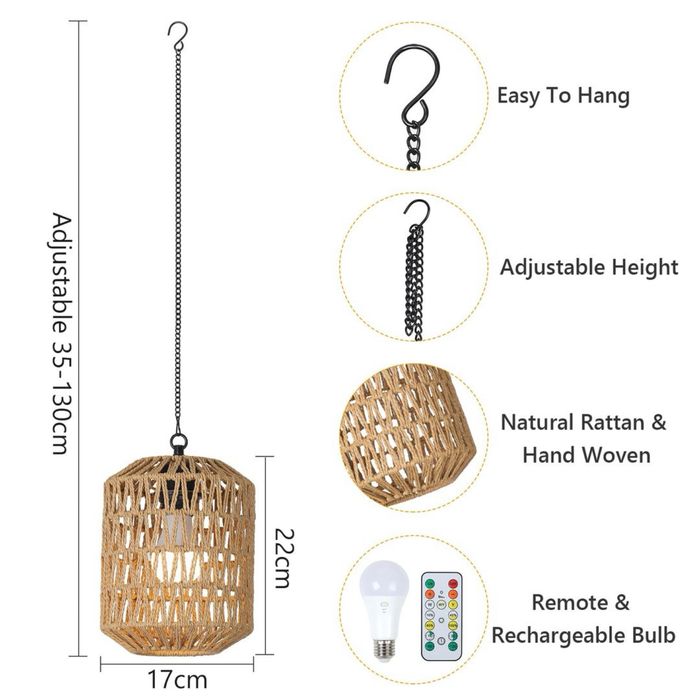 Lumină Suspendată Interioară cu Baterie Rayofly 2 Piese cu Telecomandă – Stil Boho