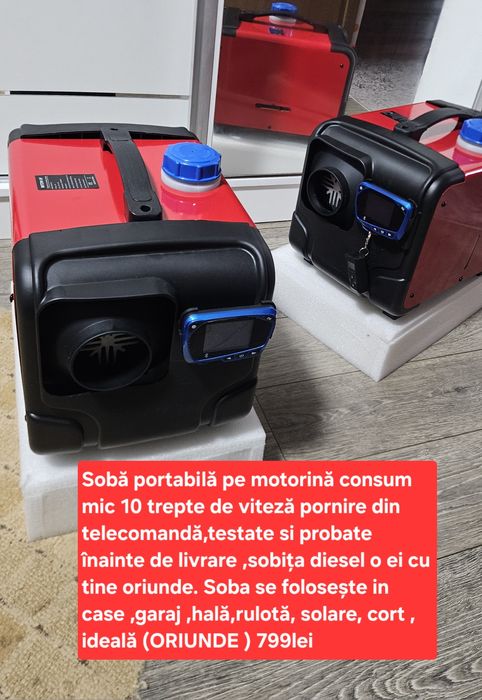 Sobă portabilă pe motorină putere 8kw consum mic pornire din telecoman