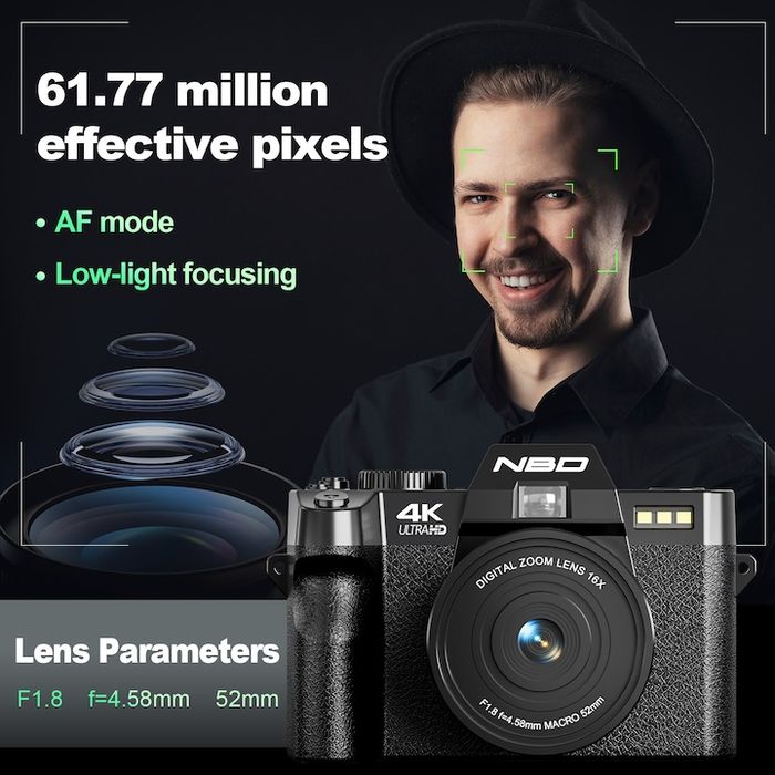 4КЦифров фотоапарат NBD, 48 MP, 3,0 инча IPS, 32 GB SD карта, 2 батери