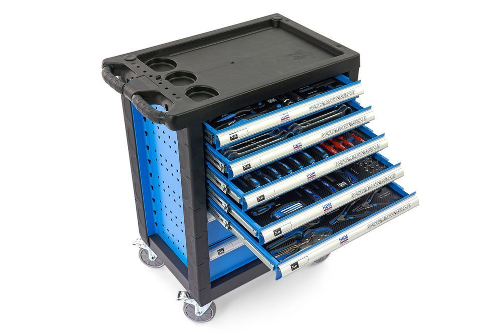 Dulap scule profesional hbm cu 7 sertare, 196 piese, 5 module - premiu