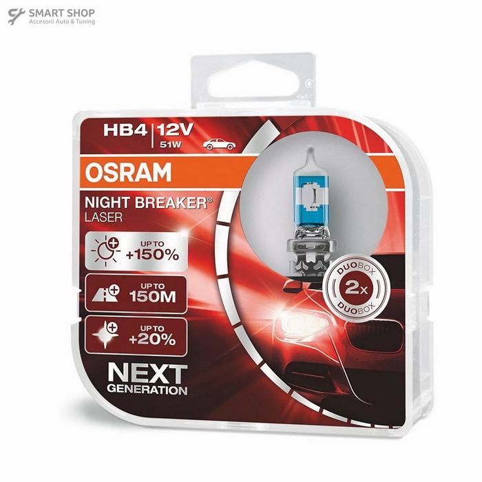 Osram Night Breaker Laser Halogen Set 2 Becuri Auto +110% 9006NL-HCB HB4 12V 51W (2 becuri)