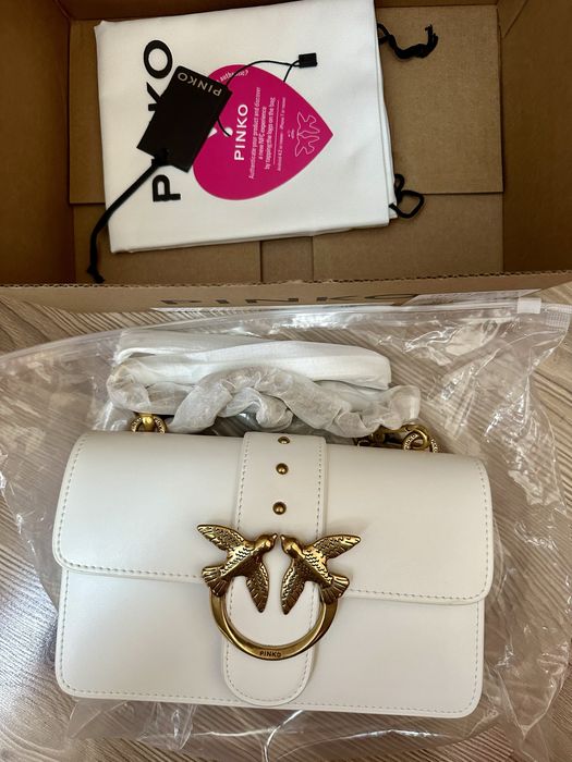 Оригинална чанта Pinko в бял цвят модел MINI LOVE BAG ICON