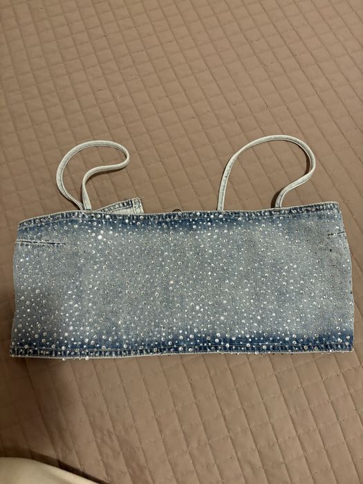 дънков къс потник с камъни НОВ