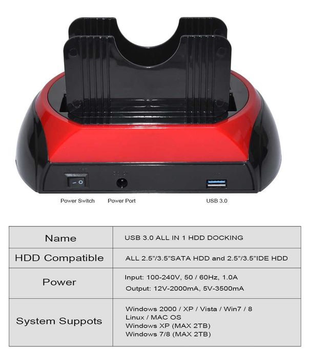Док-станция USB 3.0 для жестких дисков 2,5“/3,5” SATA/IDE/USB