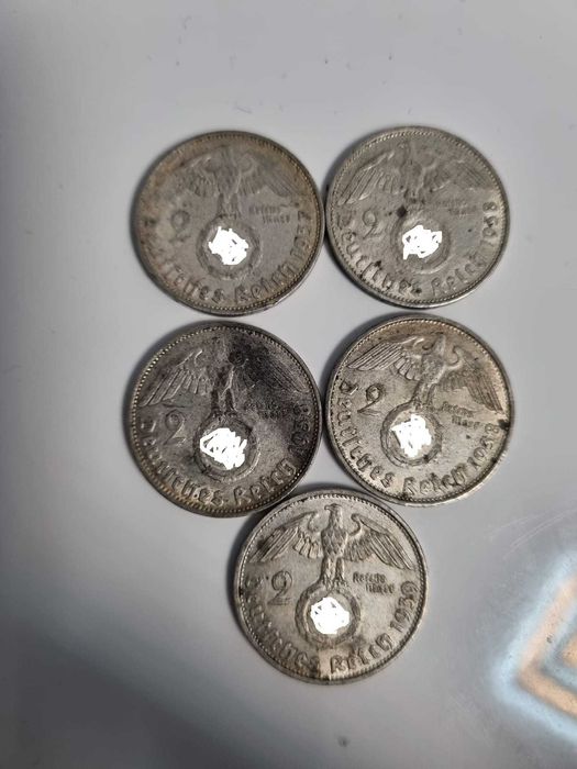 Lot 5 monede argint Germania 5 x 2 marci mark reichsmark  1937-1939