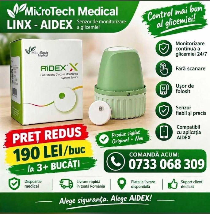 Senzor de monitorizare continua a glicemiei (CGM) 15 zile, soft pe telefon si alerte personalizate
