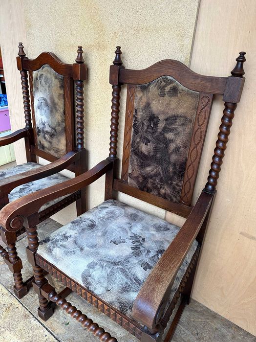 Jilt din lemn masiv stil Baroc; Fotoliu; Scaun cu elemente sculptate