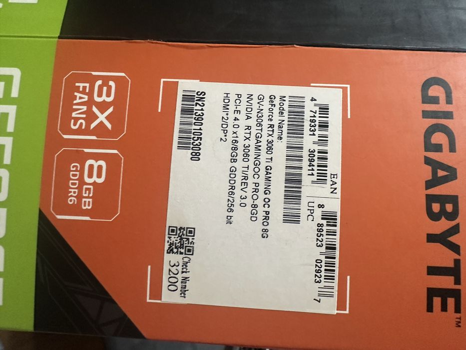 Продаю Gigabyte RTX 3060ti Gaming OC 8gb