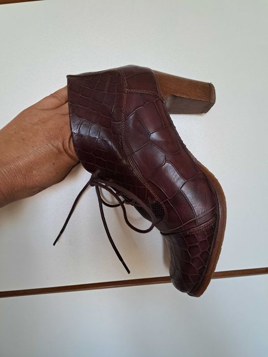 Кожени обувки Zinda, елегантни полуботи с ток, кафяви, естествена кожа