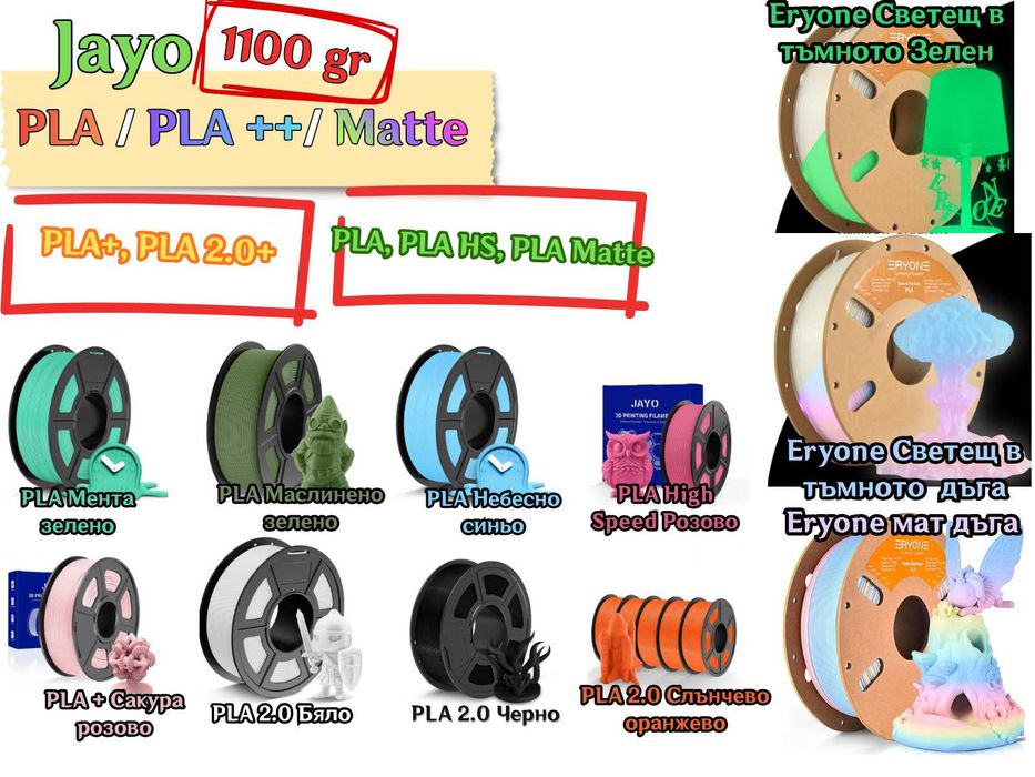 Filament филамент Нишка за 3D принтер Printer PLA PETG ABS ASA PA6 TPU