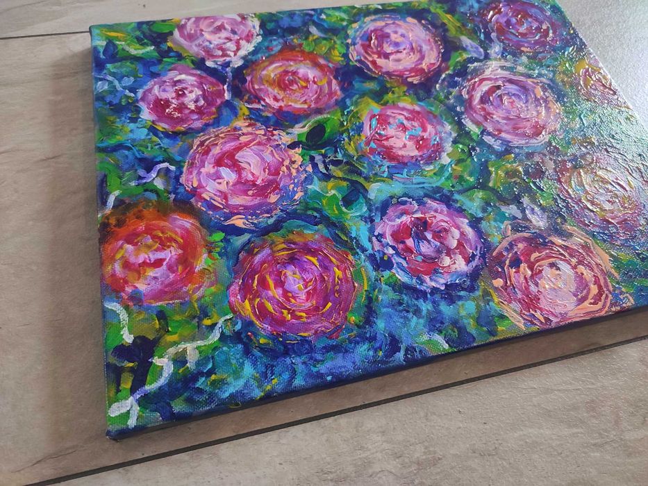 Оригинална картина цветя и рози, лакирана и готова за подарък!