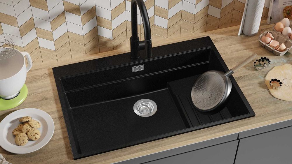 Черна кухненска мивка от гранит Осло 80 Max Multilevel 780 x 530 mm