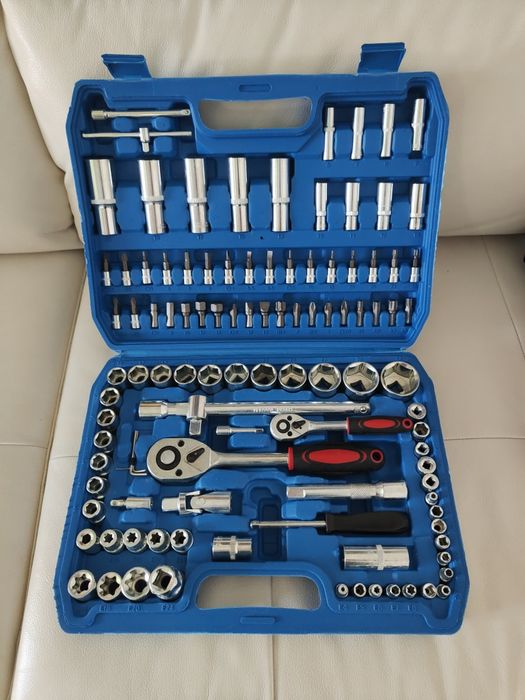 Trusa chei tubulare 108 piese cromate cheie clichet și adaptoare