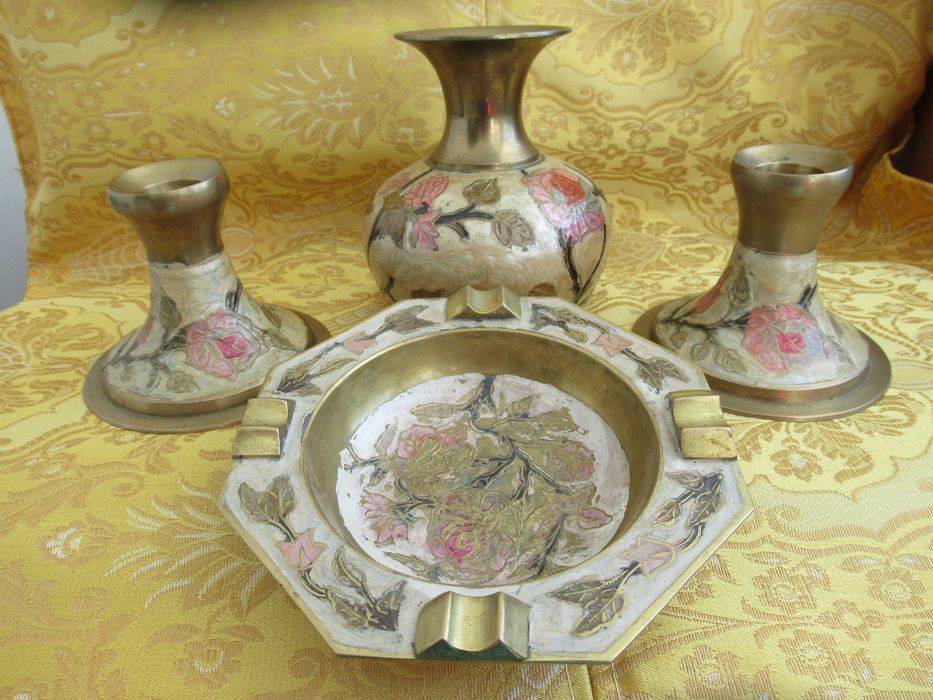 Set alama pictat, sfesnice, vaza si scrumiera