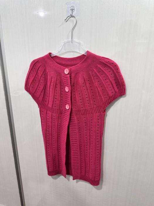 Cardigan tricotat damă, culoare fucsia, mânecă scurtă