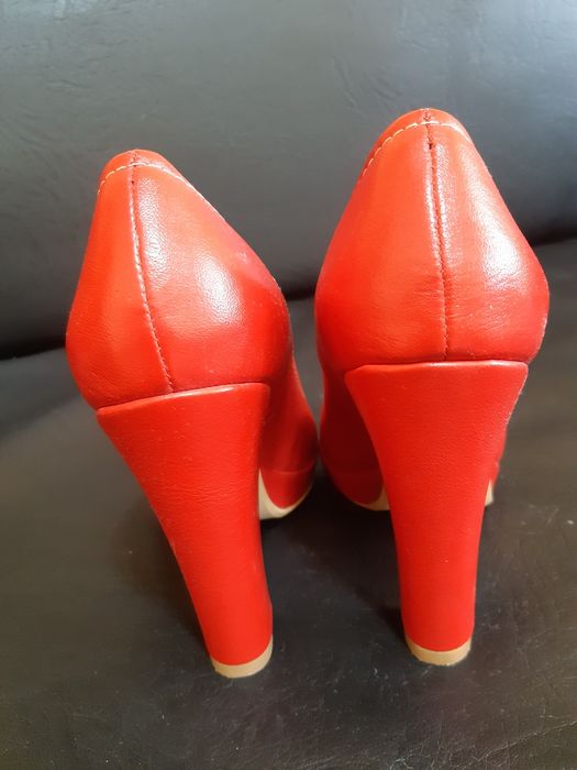 Pantofi fete/doamne din piele rosu corail, marimea 33