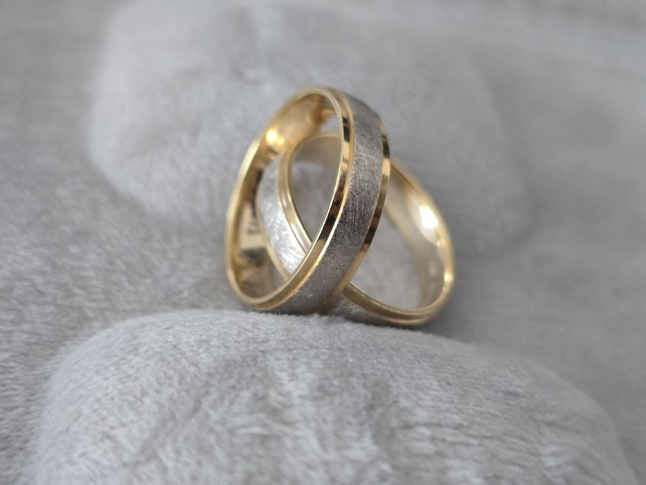 Verighete unice, din aur de 18 karate - Combinație aur alb și galben