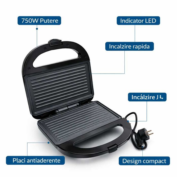 Sandwich Maker Royalty Line 750W Placi Antiaderente Compact