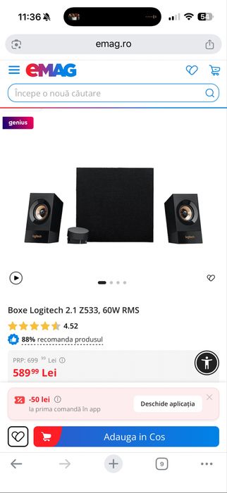 Boxe Logitech 2.1 Z533, 60W RMS